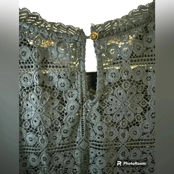 Cream woman’s navy (diff color than stock) lace embroidered long sleeve  sz 36 - Picture 5 of 7